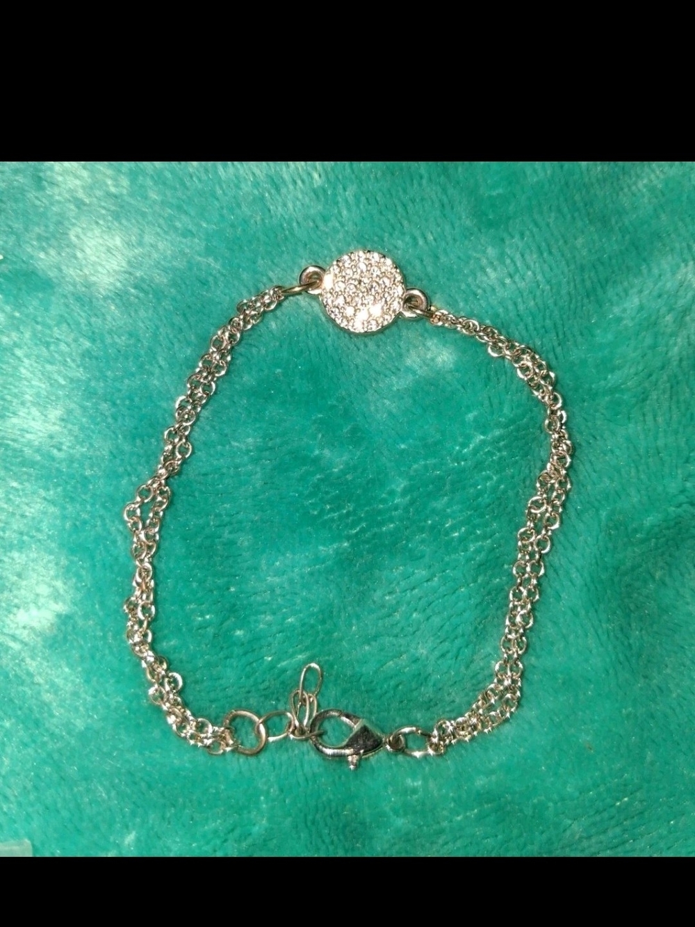 Silver Crystal Disc Double Chain Bracelet